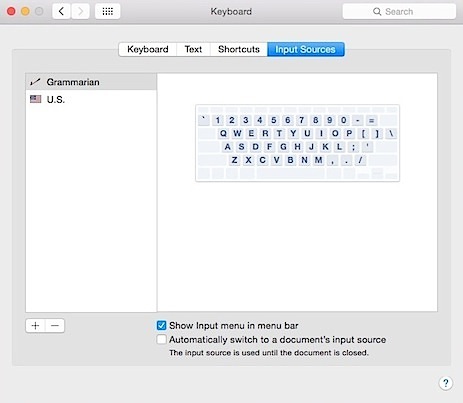 Grammarian Input Menu System Keyboard Preferences